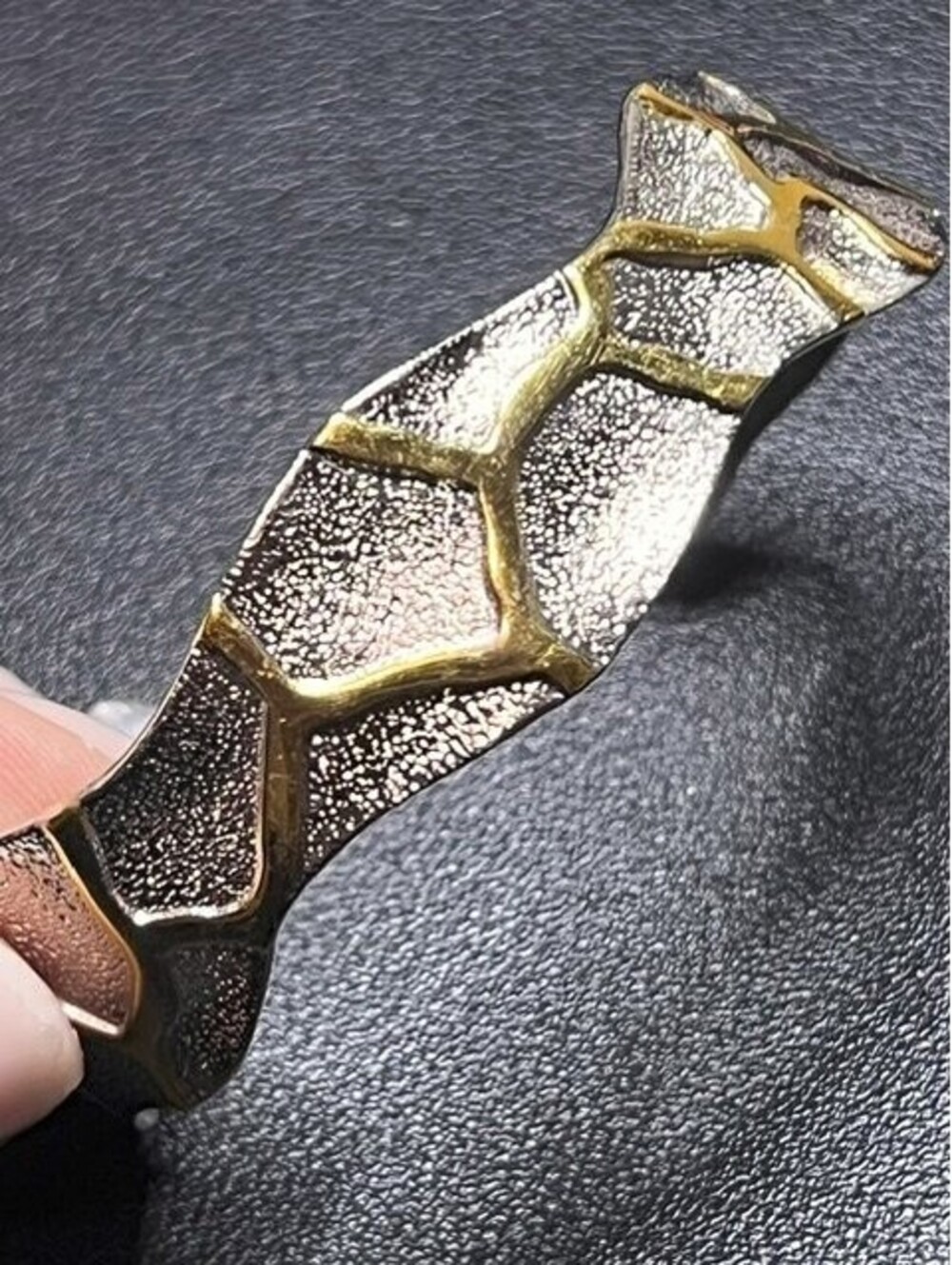 B6624 Rustic Cuff Open Cuff Bracelet Textured Geometric Gold Tone adjustable